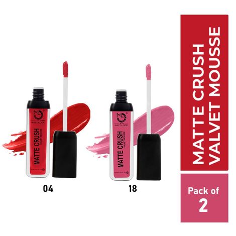 Matt look Matte Crush Velvet Mousse Lipstick, Go Red & Fuchsia Pink, PO2 (20ml)