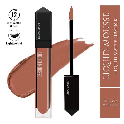 Love Earth Liquid Mousse Lipstick - Espresso Martini Matte Finish | Lightweight, Non-Sticky, Non-Drying,Transferproof, Waterproof | Lasts Up to 12 hours with Vitamin E and Jojoba Oil - 6ml