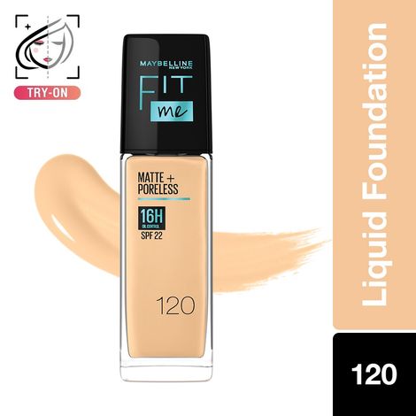 Maybelline New York Fit Me Matte+Poreless Liquid Foundation (With Pump & SPF 22), 120 Classic Ivory, 30ml