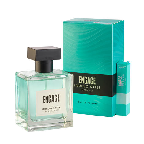 Engage Indigo Skies Perfume for Men Long Lasting Smell, Fresh and Earthy Fragrance Scent, for Everyday Use, Gift for Men, Free Tester with pack, 100ml+3ml