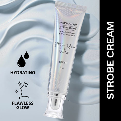 FACES CANADA Strobe Cream - Silver, 30ml | With Shea Butter & Hyaluronic Acid | Intense Hydration | Dewy Skin | Illuminating & Glowing Makeup Base