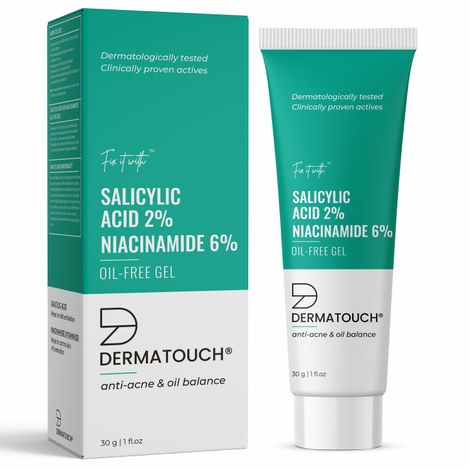 DERMATOUCH Salicylic Acid 2% Niacinamide 6% Anti-Acne Oil-Free Gel For Active Acne, Oil Balancing, Pore tightening - 30G