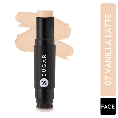 SUGAR Cosmetics - Ace Of Face - Foundation Stick - 07 Vanilla Latte (Fair Foundation with Golden Undertone) - Waterproof, Full Coverage Foundation for Women with Inbuilt Brush