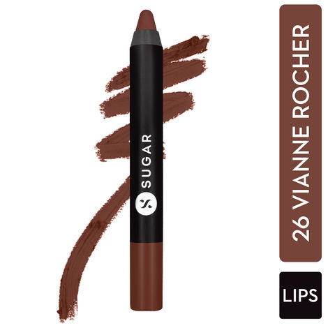 SUGAR Cosmetics - Matte As Hell - Crayon Lipstick -26 Vianne Rocher (Deep Chocolate Brown) - 2.8 gms - Bold and Silky Matte Finish Lipstick, Lightweight, Lasts Up to 12 hours