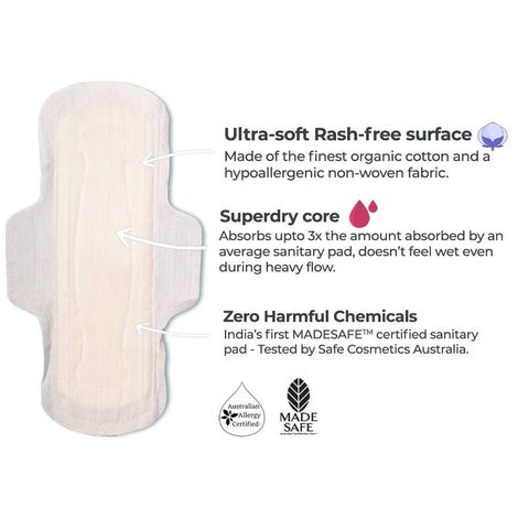 Azah Rash Free Organic Sanitary Pads Box of 40 Pads 20 Regular