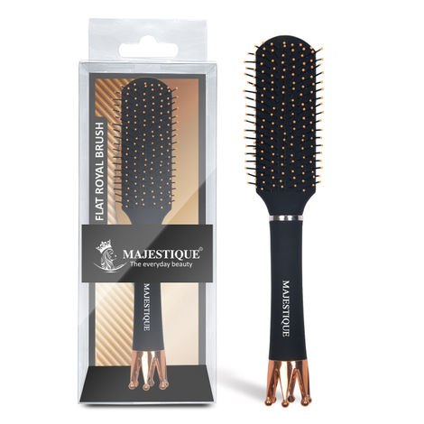 Majestique Crown Series Flat Hair Brush | Use as Detangling, Styling, Blow drying, Shaping, Wet & Dry - Black