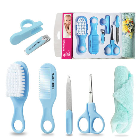 Majestique Baby Grooming Set - Baby Brush, Comb, Baby Clipper, File & Baby Towel 7Pcs - Blue