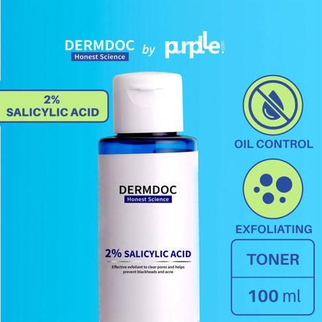 DERMDOC by Purplle 2% Salicylic Acid Face Toner (100ml) | toner for oily skin, acne-prone skin, combination skin | blackheads, whiteheads, pore tightening