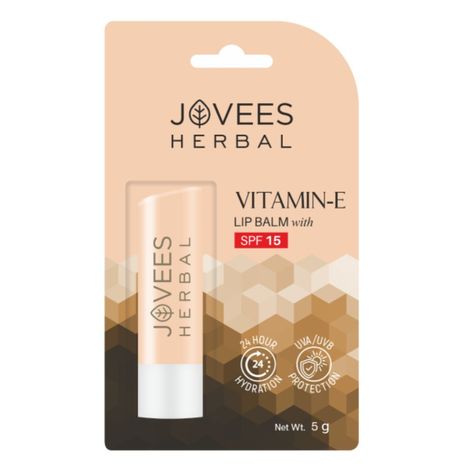 Jovees Herbal Vitamin E Lip Balm with SPF 15 | 24 Hour Hydration | Rejuvenates Dry and Chapped Lips | Gives Soft and Supple Lips 5gm