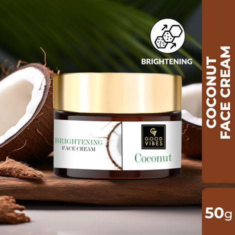 Good Vibes Coconut Brightening Face Cream | Moisturizing, Provides Glow | No Parabens, No Sulphates, No Mineral Oil, No Animal Testing (50 g)