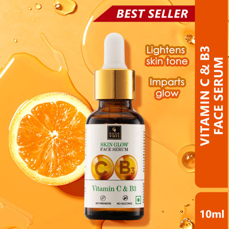 Good Vibes Vitamin C & B3 Skin Glow Face Serum | With Orange | Easy Absorption | No Parabens, No Silicones, No Sulphates, No Animal Testing (10 ml)