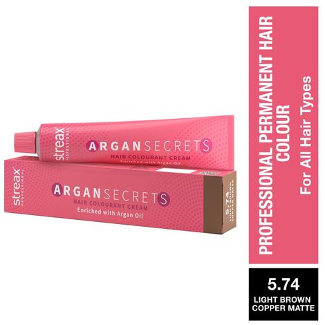 Streax Professional Argan Secret Hair Colourant Cream- Light Brown Copper Matte 5.74 (60 g)