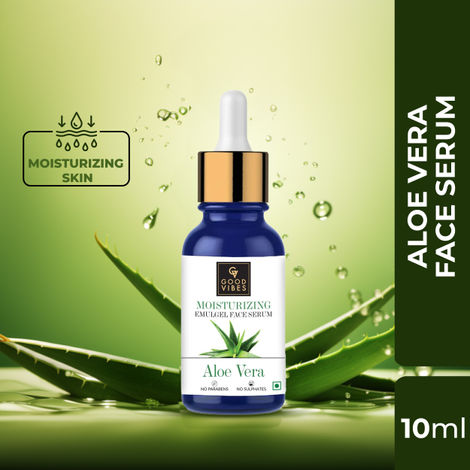 Good Vibes Aloe Vera Moisturizing Emulgel Face Serum | Hydrating, Moisturizing, Brightening | No Parabens, No Sulphates, No Animal Testing (10 ml)