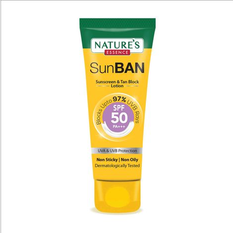 Nature's Essence SunBan SPF 50 PA+++ Sunscreen & Tan Block Lotion | Non-comedogenic| 60ml