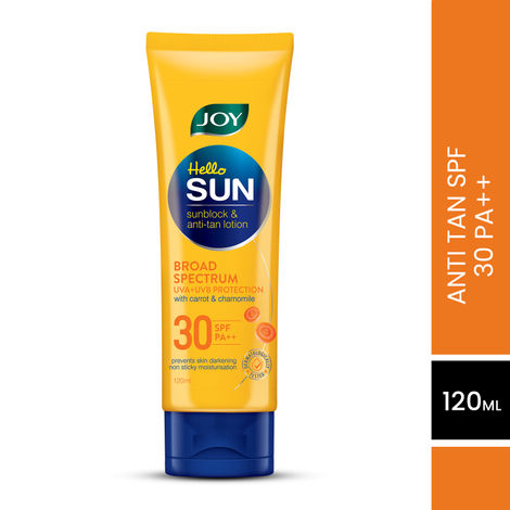 Joy Hello Sun Sunblock and Anti Tan Lotion Sunscreen SPF 30 PA++, 120 ml