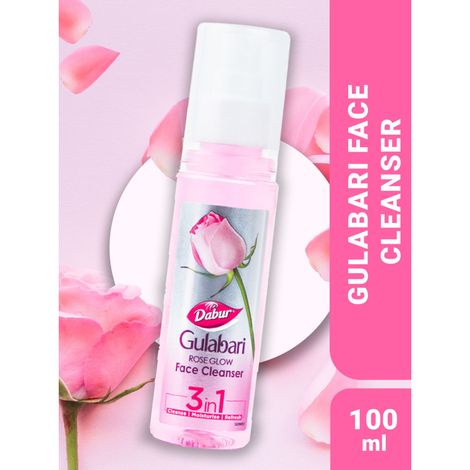 Dabur Gulabari Rose Glow Face Cleanser - 100ml | For All Skin Types | 3 in 1 Cleanser | Cleaner, Balanced & Hydrated Skin