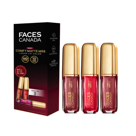 FACES CANADA Comfy Matte Mini Liquid Lipstick Value Pack of 3 - Note To Self + Getting Ready + Just So You Know | 3.6 ml | Comfortable 10HR Longstay | Smooth Intense Matte Color | No Dryness