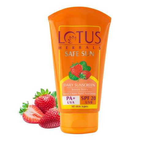 Lotus Herbals Safe Sun Sunscreen Cream - Breezy Berry SPF 20 PA+| Sweat & Waterproof, Non-Greasy| Berry extract| | All skin types| 100gm