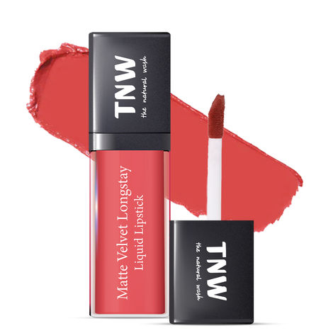 TNW -The Natural Wash Matte Velvet Longstay Liquid Lipstick with Macadamia Oil and Argan Oil | Transferproof | Pigmented | Spicy Coral | Coral Nude