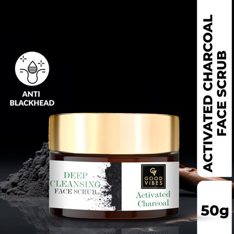 Good Vibes Activated Charcoal Deep Cleansing Face Scrub | Anti-Acne, Blackhead | With Almond Oil | No Parabens, No Sulphates, No Mineral Oil (50 g)