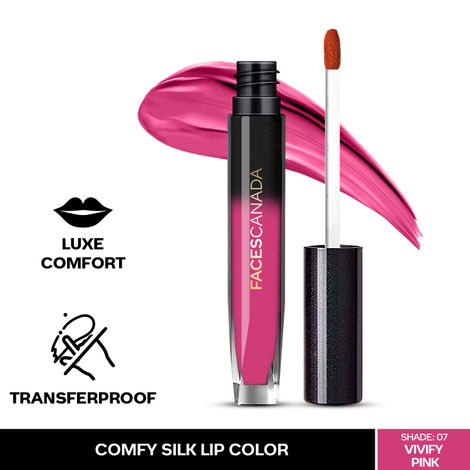 FACES CANADA Comfy Silk Liquid Lipstick - Vivify Pink 07, 3ml | Satin Matte HD Finish | Luxe Comfort | Longlasting | No Dryness | Smooth Texture | Mulberry Oil & Shea Butter For Plump Hydrated Lips