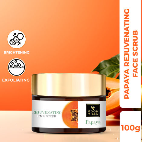 Good Vibes Papaya Rejuvenating Face Scrub | Cleansing Moisturizing | With Almond Oil | No Parabens No Sulphates No Mineral Oil (100 g)