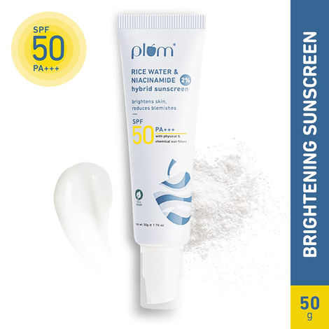 Plum 2% Niacinamide & Rice Water Hybrid Face Sunscreen with SPF 50 PA+++ | No White Cast