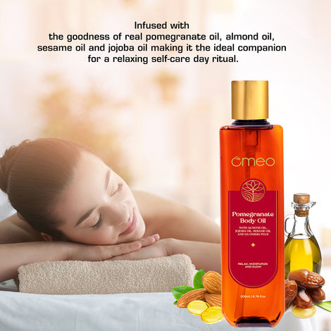 Omeo Pomegranate Body Oil With Almond Oil, Jojoba Oil, Sesame Oil and OA Omega Plus Relaxing, Moisturizing and Glowing