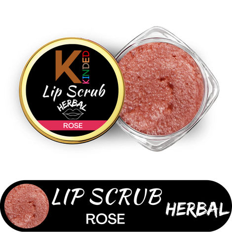 KINDED Lip Sugar Scrub Herbal Natural Essential Oils Exfoliating Balm Polish Scrubber for Men Women Smoked Dry Dark Chapped Lips to Lighten Pigmentation Dead Skin Tan Removal (10 gm, Rose)