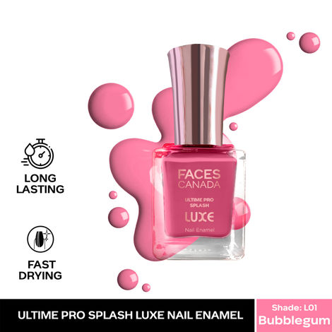 FACES CANADA Ultime Pro Splash Luxe Nail Enamel - Bubblegum (L01), 12ml | Glossy Finish | Quick Drying | Long Lasting | High Shine | Chip Defiant | Even-Finish | Vegan | Non-Toxic | Ethanol-Free