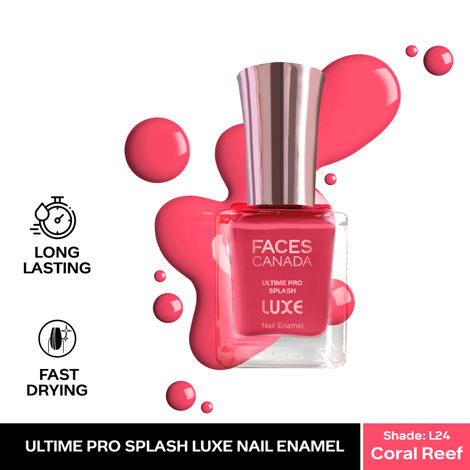 FACES CANADA Ultime Pro Splash Luxe Nail Enamel - Coral Reef (L24), 12ml | Glossy Finish | Quick Drying | Long Lasting | High Shine | Chip Defiant | Even-Finish | Vegan | Non-Toxic | Ethanol-Free
