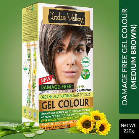 Indus Valley Organically Natural Gel Medium Brown 4.0 & Chaitan Moyen 4.0 Hair Color -(220 g)
