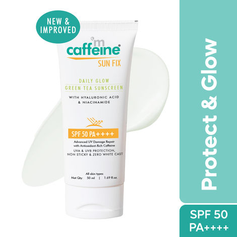 mCaffeine Daily Glow Sunscreen SPF 50 PA++++ with Niacinamide & Green Tea| UVA-UVB & Blue Light Protection, Lightweight, No White Cast - 50 ml