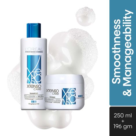 L'Oreal Professionnel Xtenso Care Shampoo + With Combo of Xtenso Care Mask | With Pro-Keratin and Incell | For Salon Straightened Hair (250 ml + 250 gm)