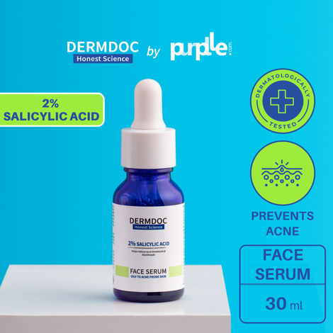 DERMDOC by Purplle 2% Salicylic Acid Face Serum (30 ml) | For Oily & Acne Prone Skin | Reduces Acne & Blackheads, Regularizes Sebum Production, Evens Skin Texture | salicylic acid for acne | acne face serum