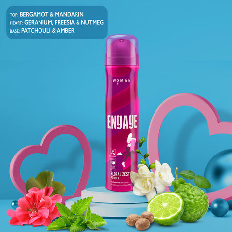 Engage Floral Zest Deodorant for Women, Citrus and Floral, Skin