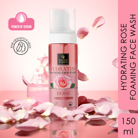 Good Vibes Hydrating Rose Foaming Facewash with Power Of Serum (150ml) | Dermatologically Tested for Sensitive skin | Made from Chaitri Roses