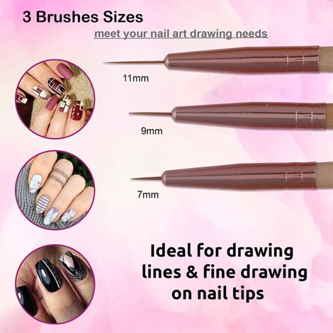 Amazon.com : Liner Brush for Nails, 6Pcs Thin Nail Art Brushes Professional  Nail Detail Brush for Gel Polish Sizes 5/7/9/11/15/25mm (Silver and Golden)  : Beauty & Personal Care