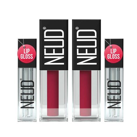 NEUD Matte Liquid Lipstick Peachy Pink with Jojoba Oil, Vitamin E and Almond Oil - Smudge Proof 12-hour Stay Formula with Free Lip Gloss - 2 Packs