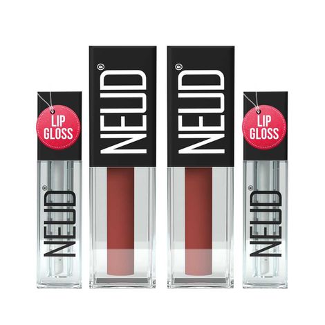 NEUD Matte Liquid Lipstick Jolly Coral with Jojoba Oil, Vitamin E and Almond Oil - Smudge Proof 12-hour Stay Formula with Free Lip Gloss - 2 Packs