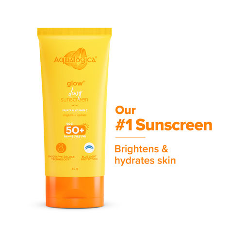 Aqualogica Glow+ Dewy Sunscreen with SPF 50+ & PA++++ for UVA/B & Blue Light Protection & No White Cast - 80g