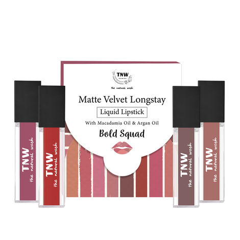 TNW -The Natural Wash Matte Velvet Longstay Liquid Lipstick- Bold Squad with Macadamia Oil and Argan Oil | Transferproof | Pigmented | Bold Shades