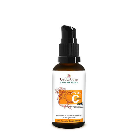 Vedicline Vitamin C Serum 20%, Helps To Reduce Wrinkles, Fine Lines & Dark Spots With Orange Peel Oil To Enhance Skin Brightness, 30ml