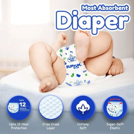 Bumtum Baby Diaper Pants with Double Leakage Protection - 9 to 14 Kg (62  Count, Large, Pack of 1)