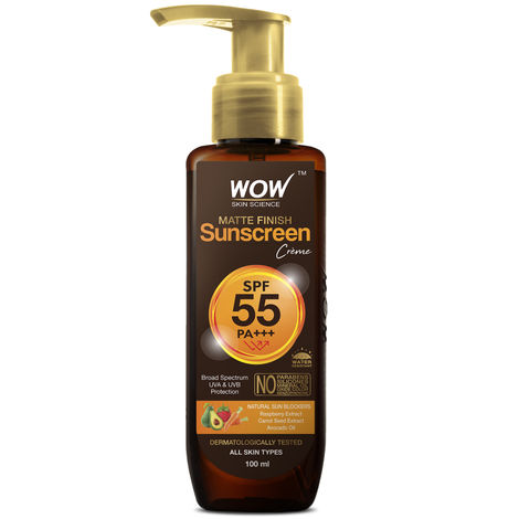 WOW Skin Science Sunscreen Matte Finish - SPF 55 PA+++ - Very High Broad Spectrum - UVA &UVB Protection - Quick Absorb - No Parabens, Silicones, Mineral Oil, Oxide, Color & Benzophenone - 100mL