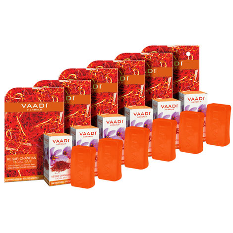 Vaadi Herbals Super Value Pack Of Kesar Chandan Facial Bars With Extract Of Orange Peel (5+1)(25 g X 6)