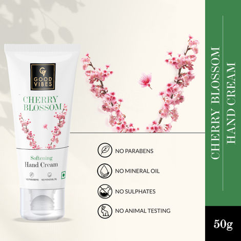 Good Vibes Cherry Blossom Softening Hand Cream | Hydrating, Lightweight, Moisturizing | No Parabens, No Sulphates, No Mineral (50 gm)