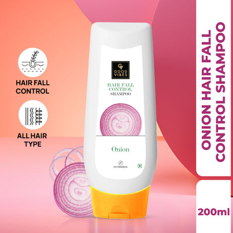 Good Vibes Onion Hairfall Control Shampoo With Keratin, Corn, Wheat Protein & Soy | Strengthening | No Parabens, No Animal Testing (200 ml)