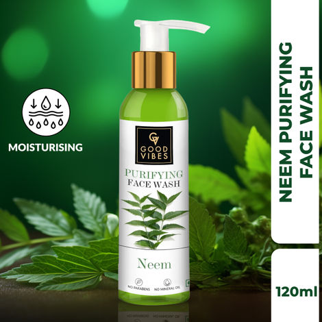 Good Vibes Neem Purifying Face Wash | Moisturizing, Brightening | With Aloe Vera | No Parabens, No Mineral Oil, No Animal Testing (120 ml)