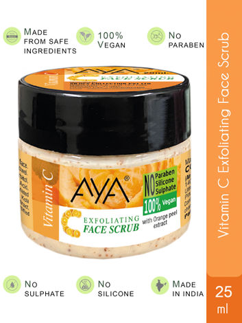 AYA Vitamin C Exfoliating Face Scrub, 25 ml | No Paraben, No Silicone, No Sulphate, 100% Vegan